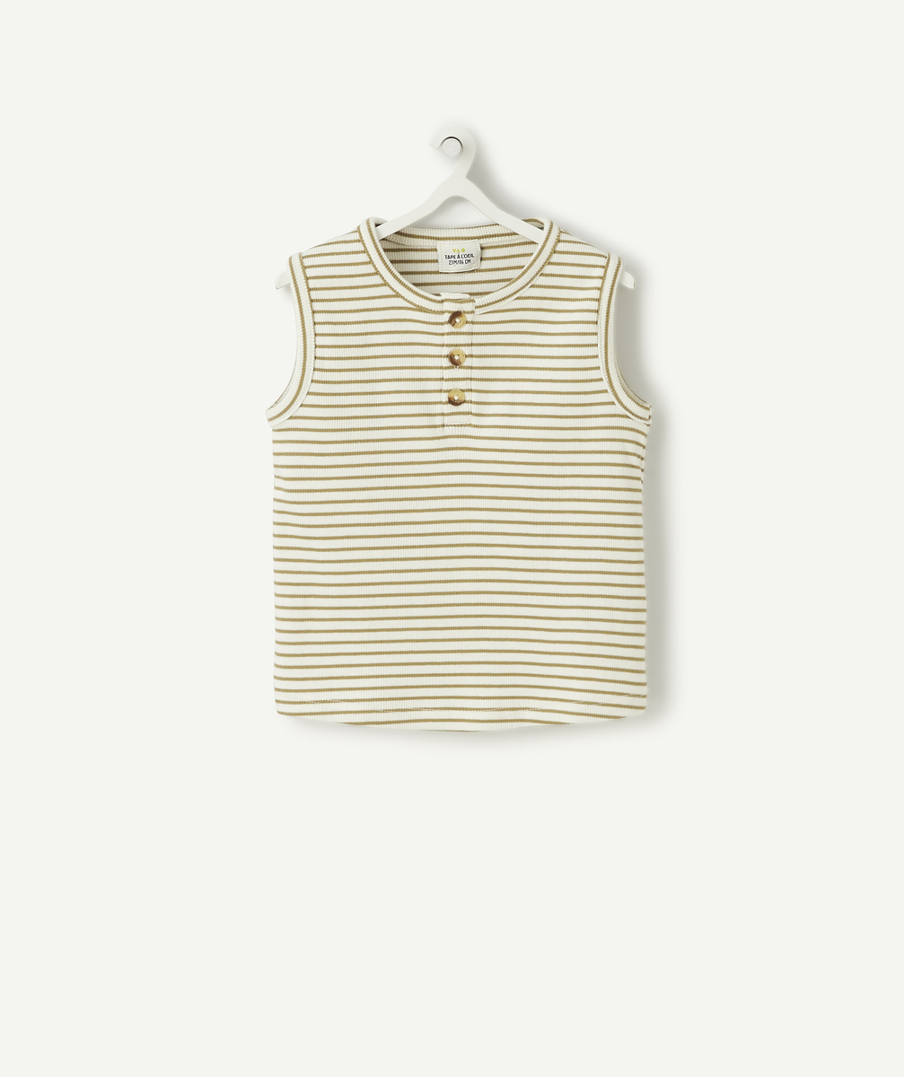 T-shirt cottelé bébé garçon en coton bio style marinière blanc et vert - 23 M