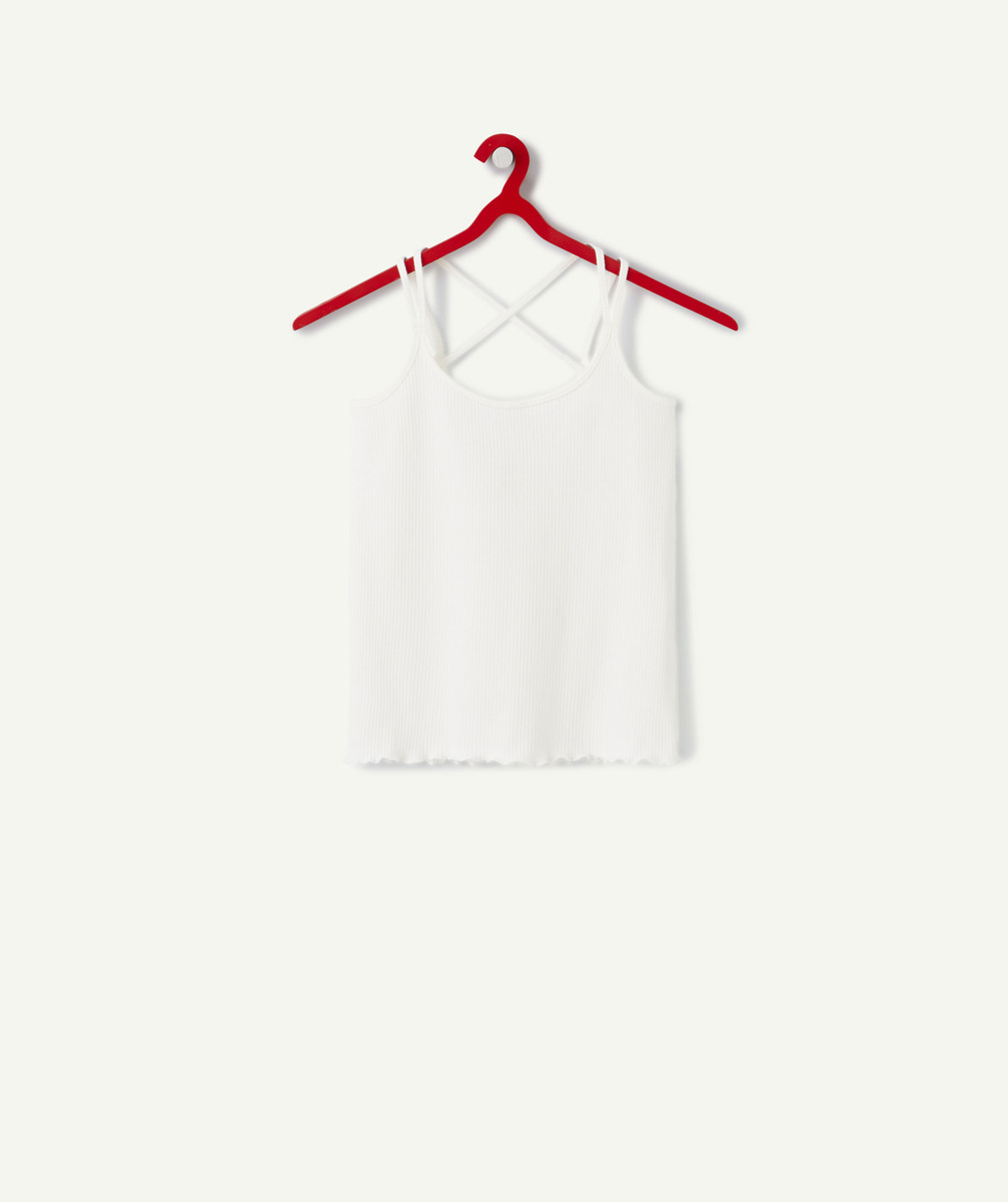 T-shirt à bretelles croisées fille blanc en coton bio - M
