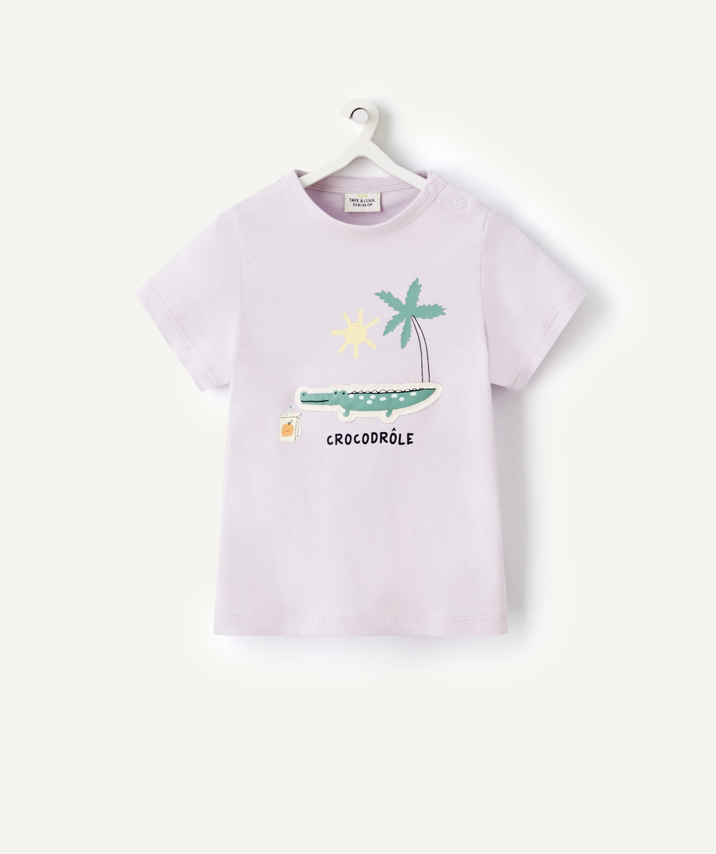 T-shirt bébé garçon mauve en coton bio avec crocodile en relief - 12 M