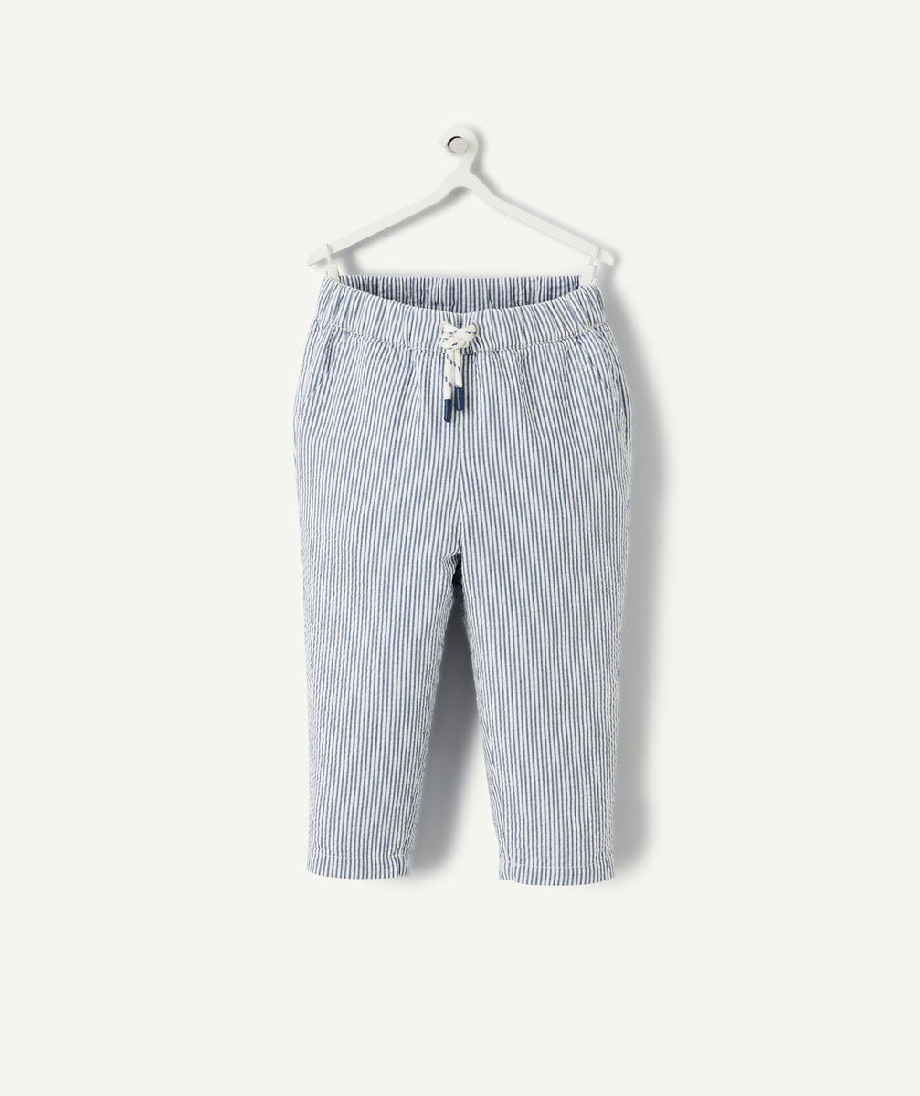 Pantalon relax bébé garçon en coton rayé bleu et blanc - 3 M