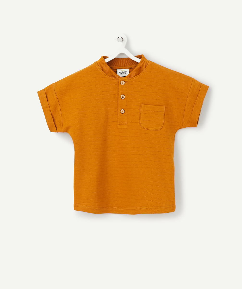 T-shirt bébé garçon ocre en coton biologique avec col tunisien - 23 M