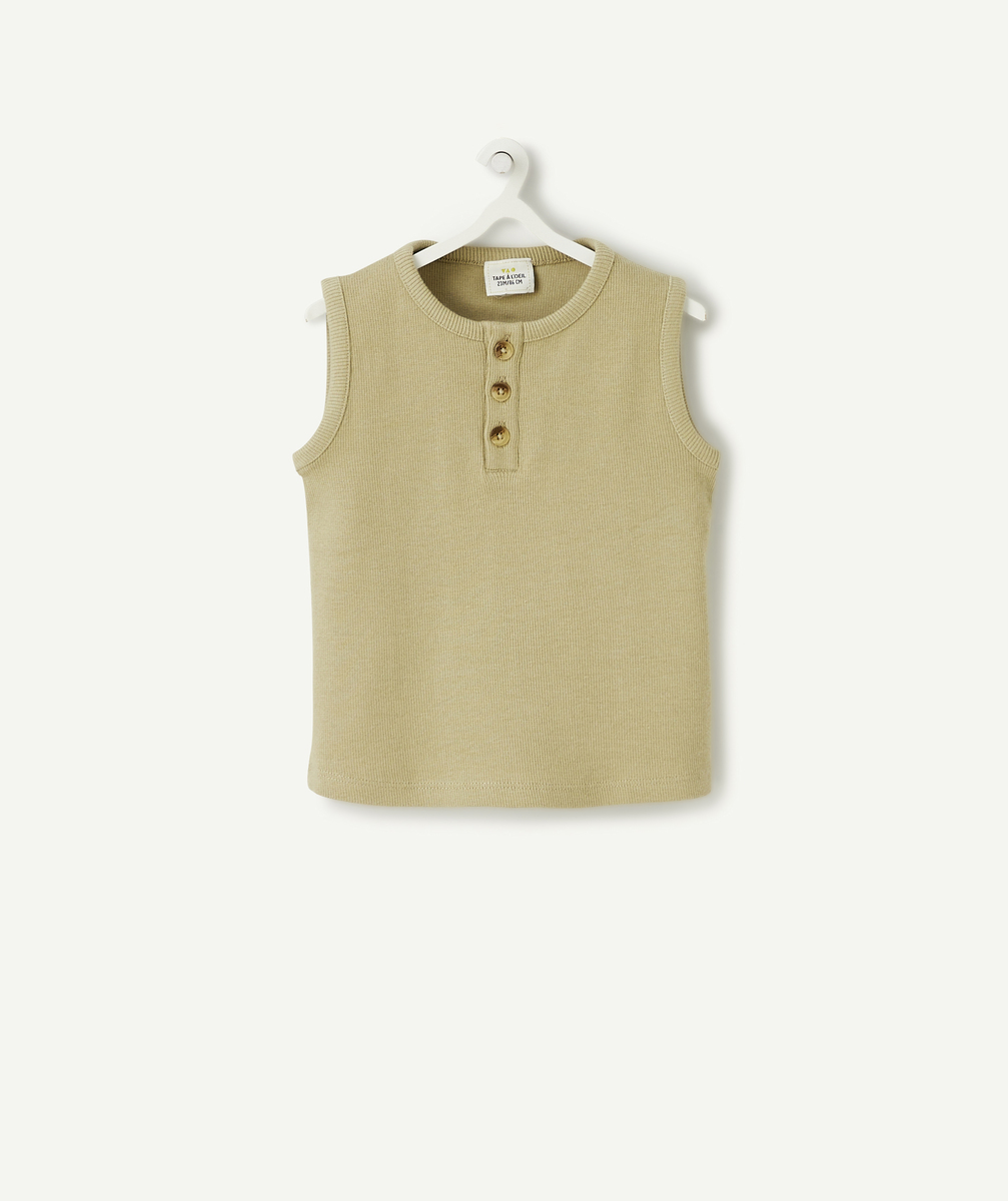 T-shirt sans manches bébé garçon en coton bio côtelé vert - 23 M
