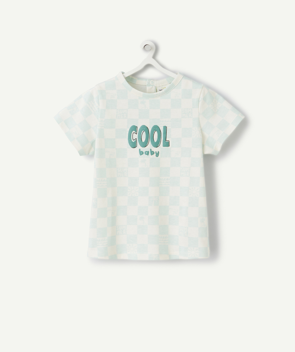 T-shirt bébé garçon en coton bio et damier avec message - 6 M