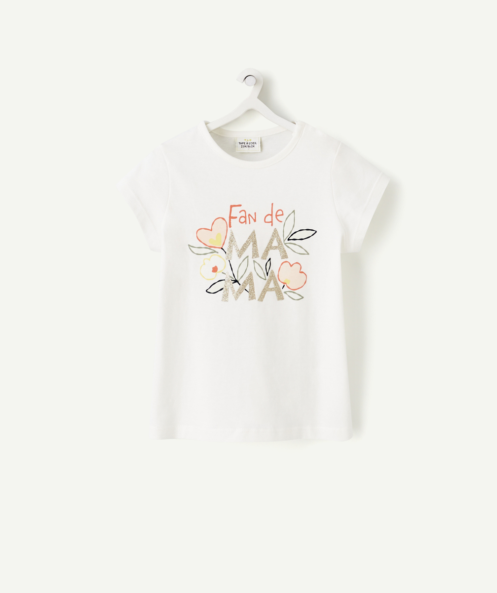 T-shirt blanc bébé fille en fibres recyclées imprimé magique maman - 9 M