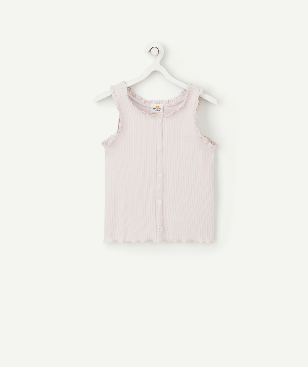 T-shirt sans manches fille en coton bio mauve avec broderies - 6 A