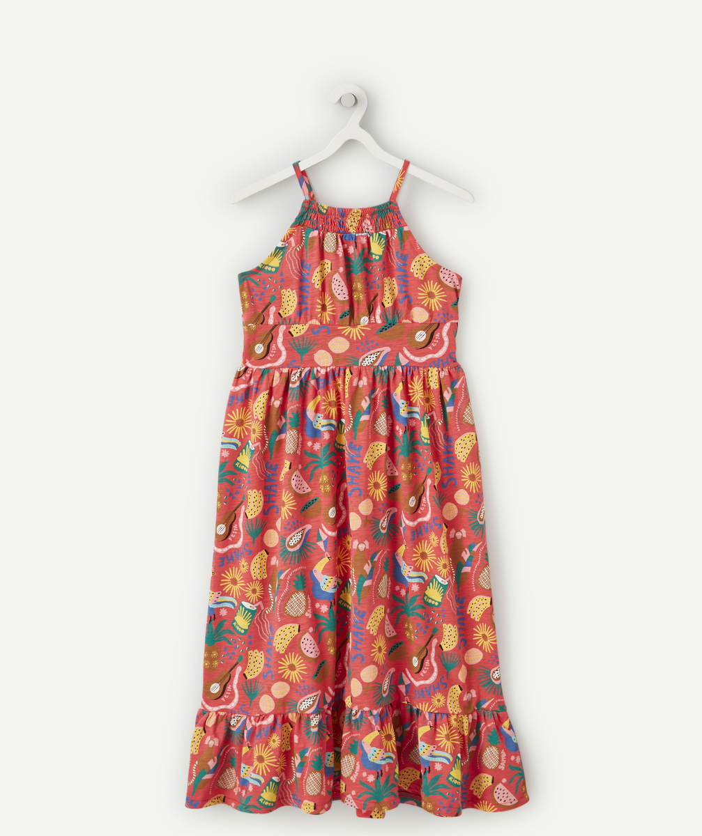 Robe à bretelles fille rose avec volants thème rio - 8 A