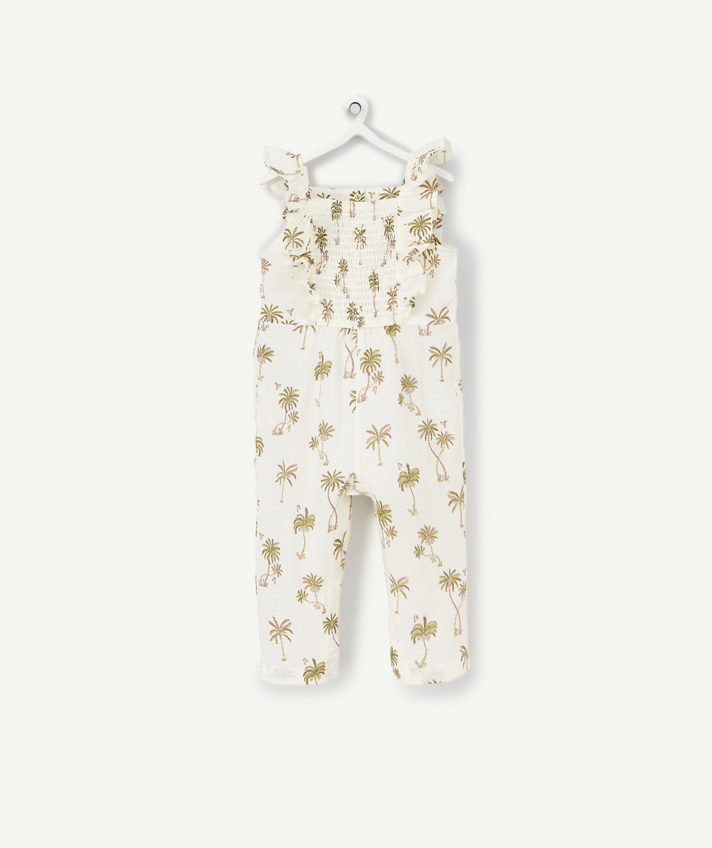 Combinaison bébé fille blanche en coton avec palmiers floqués - 12 M