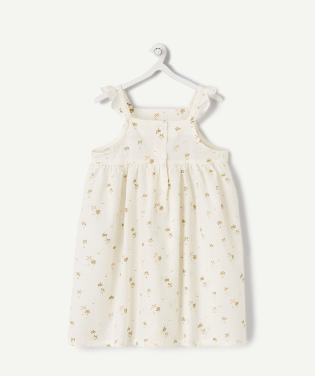 Robe bébé fille en coton gaufré écru imprimé palmiers - 3 M