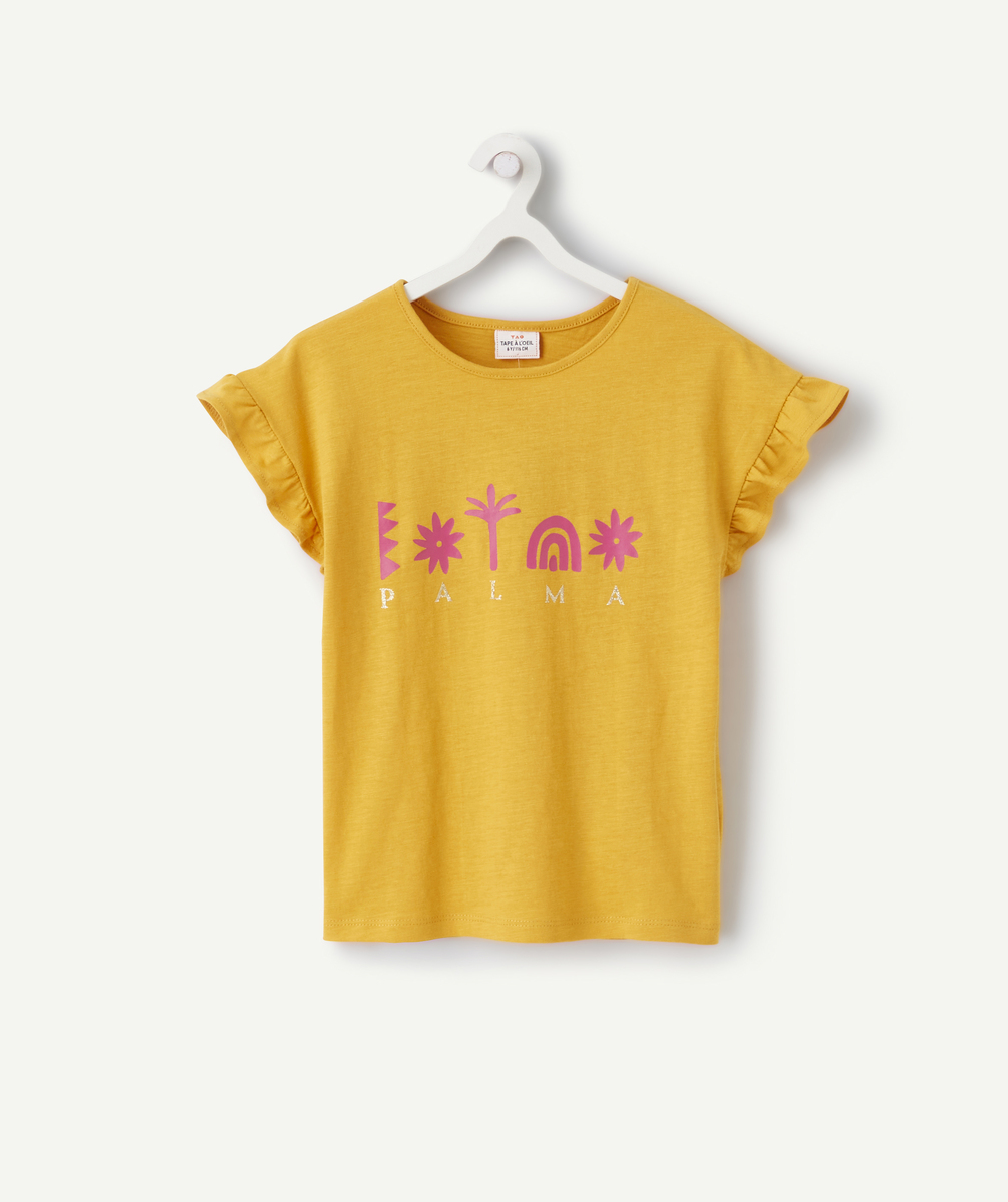 T-shirt fille moutarde palma en coton bio avec imprimé rose - 12 A