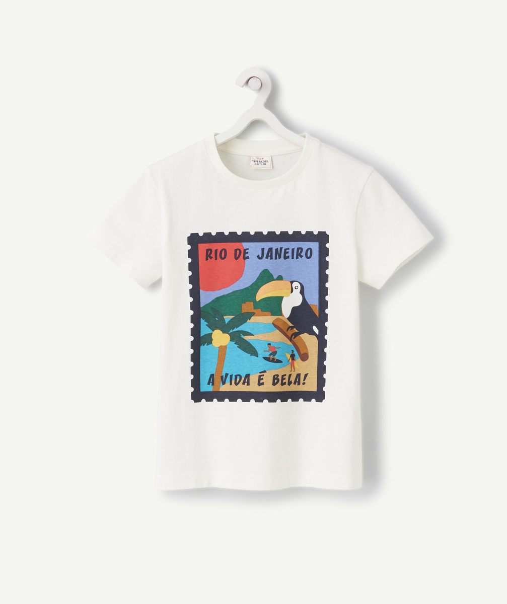 T-shirt blanc garçon en coton bio avec flocage rio de janeiro - 3 A