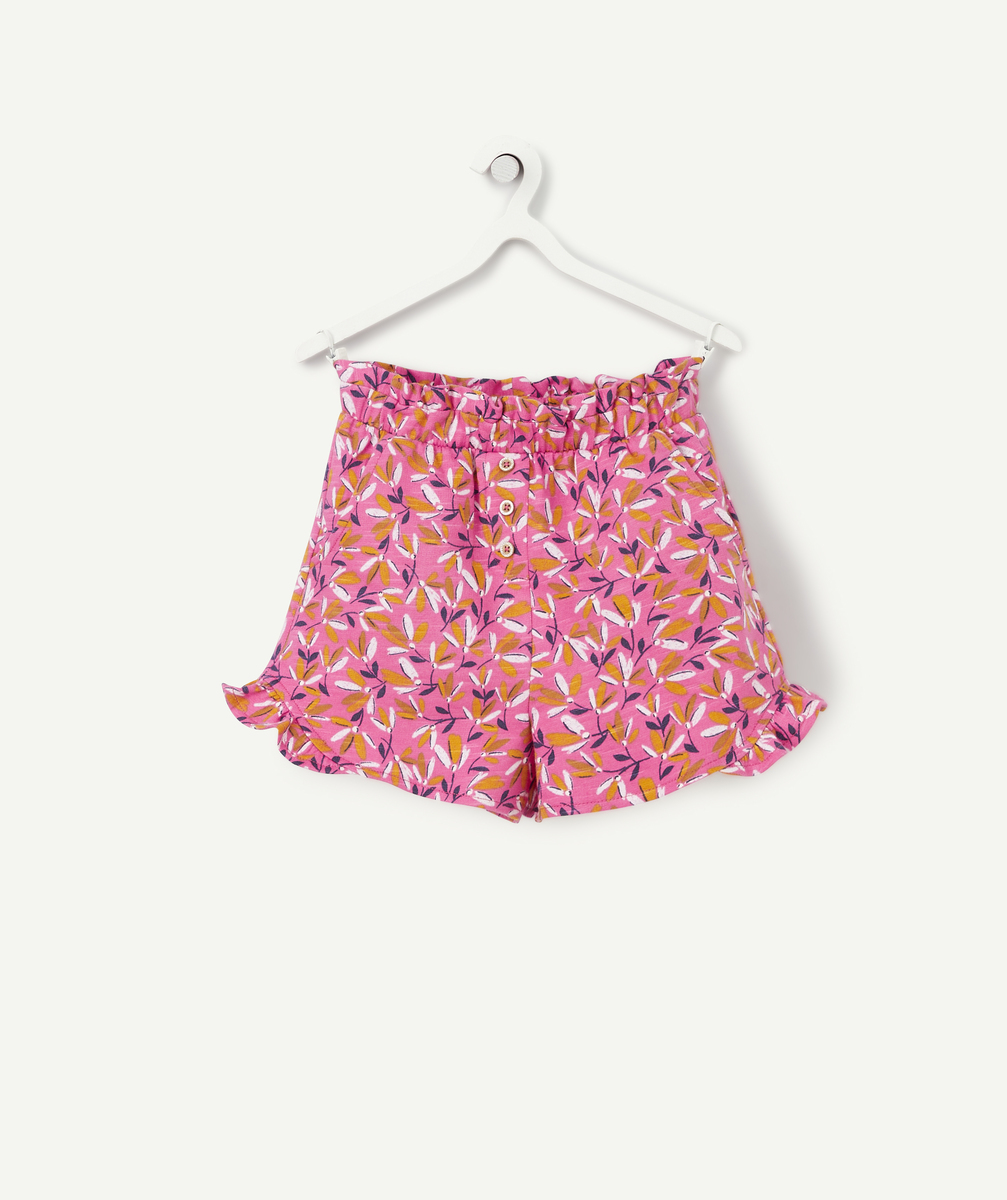 Short fille rose en coton bio imprimé fleuri avec volants - 5 A