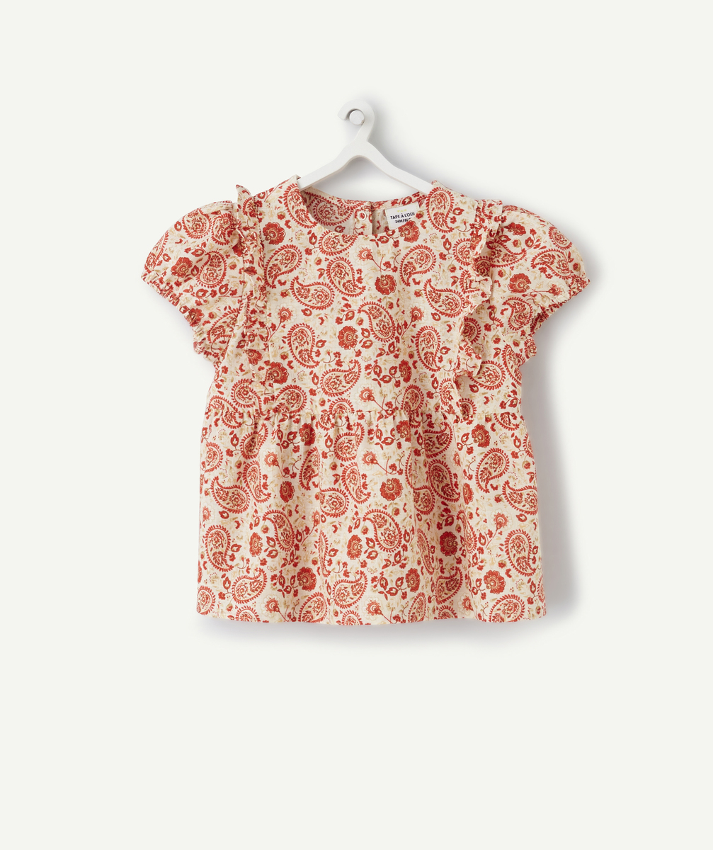 Blouse bébé fille en coton avec imprimé cachemire rouge - 24 M