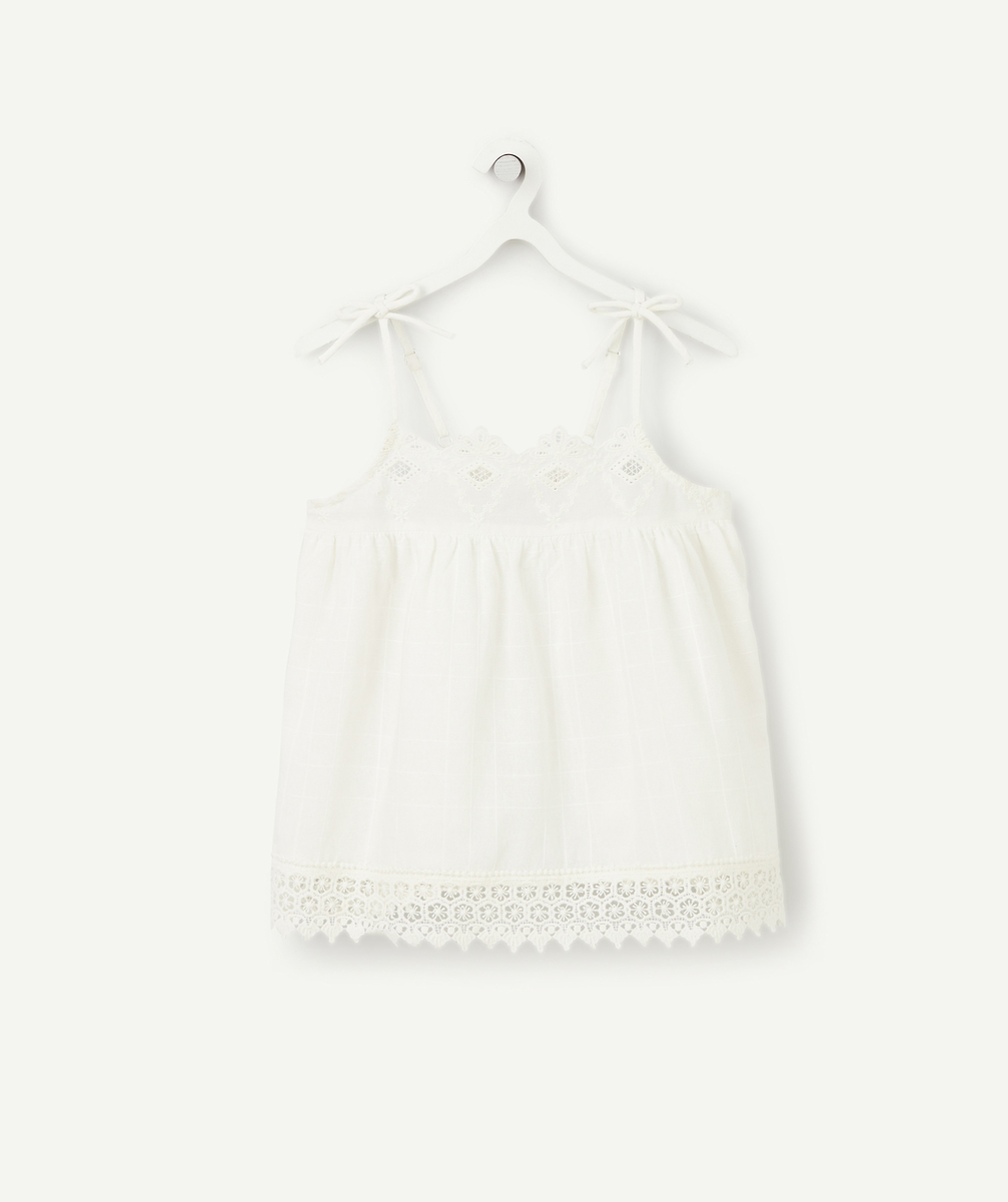 Top à bretelles fille en coton blanc avec broderies - 3 A
