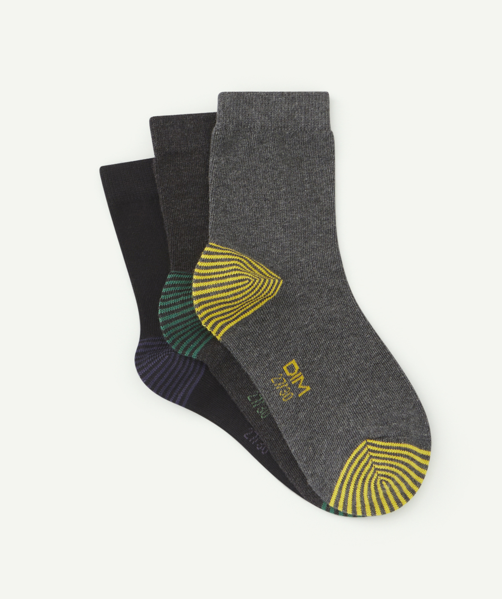 Lot de 3 paires de chaussettes grises avec extremités colorées - 27-30