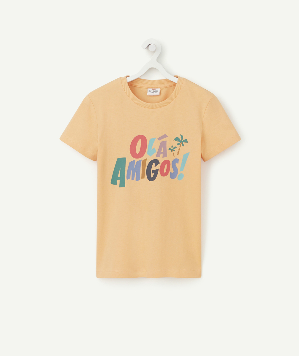 T-shirt garçon en coton bio orange avec message coloré - 5 A