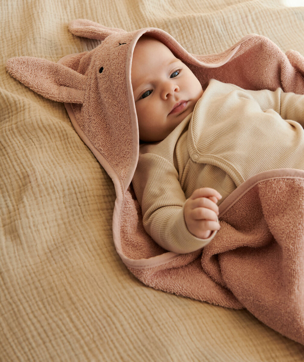 cape de bain bébé en coton biologique albert lapin brun - tu