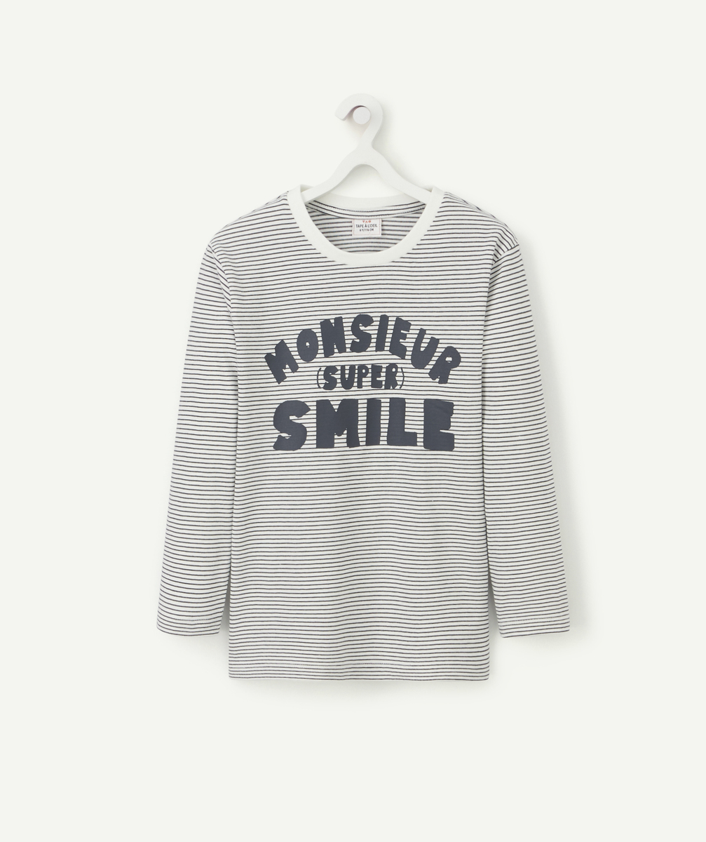 T-shirt garçon en coton bio rayé avec message smile - 8 A