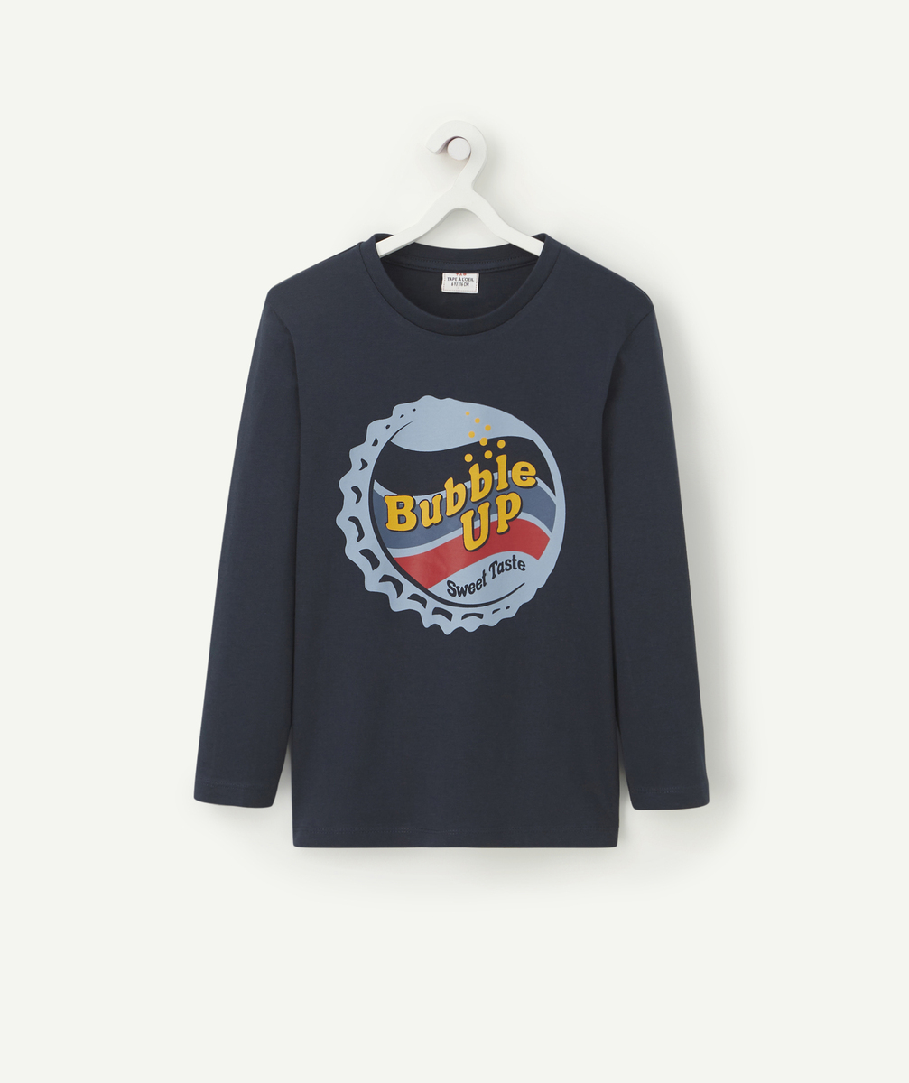 T-shirt garçon en coton bio bleu marine avec animation - 5 A