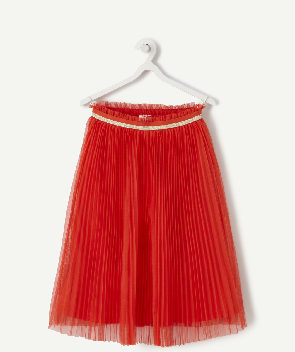 Jupe longue fille rouge en tulle plissée - 8 A
