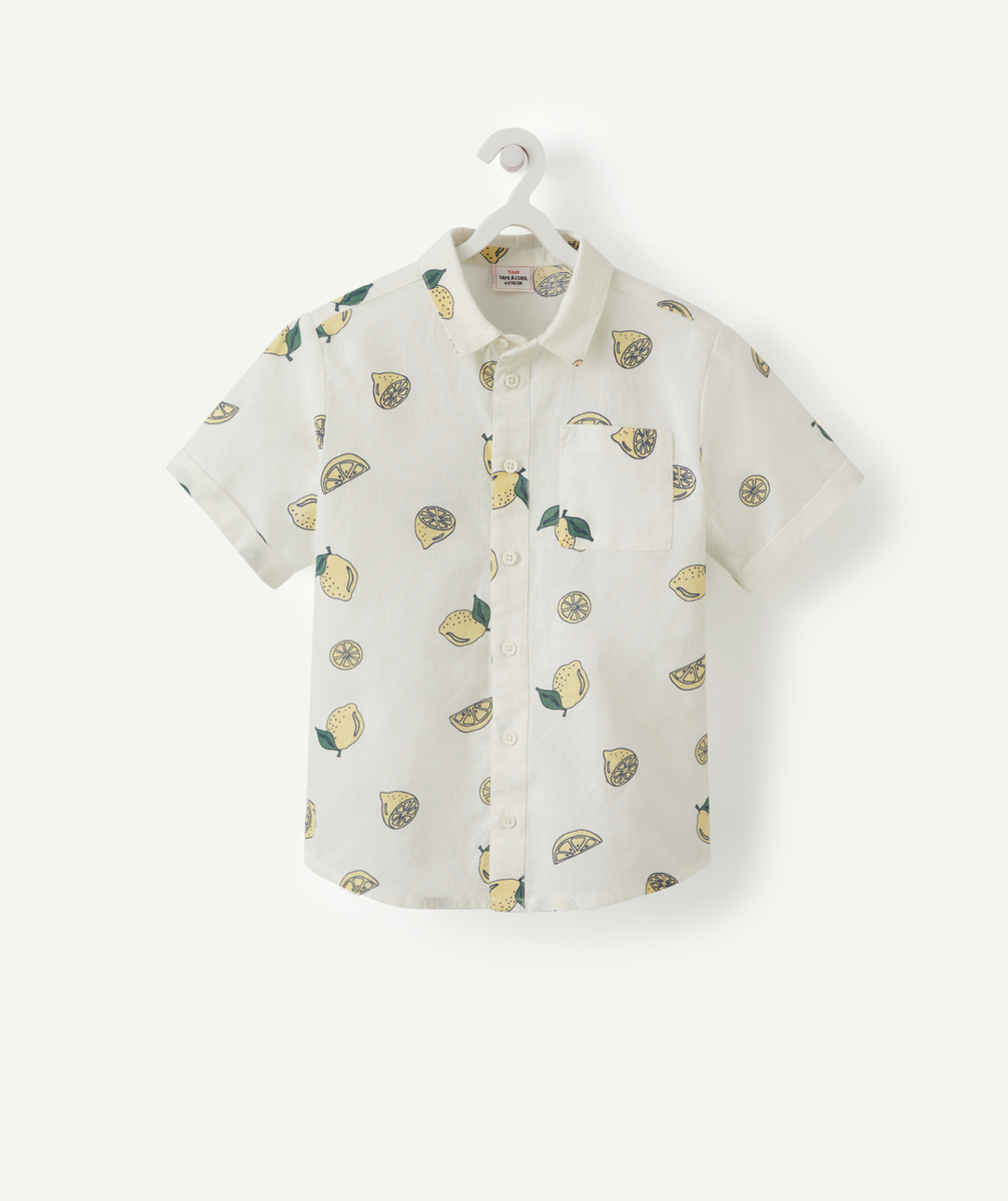 Chemise garçon blanche en coton less water imprimé citron - 14 A