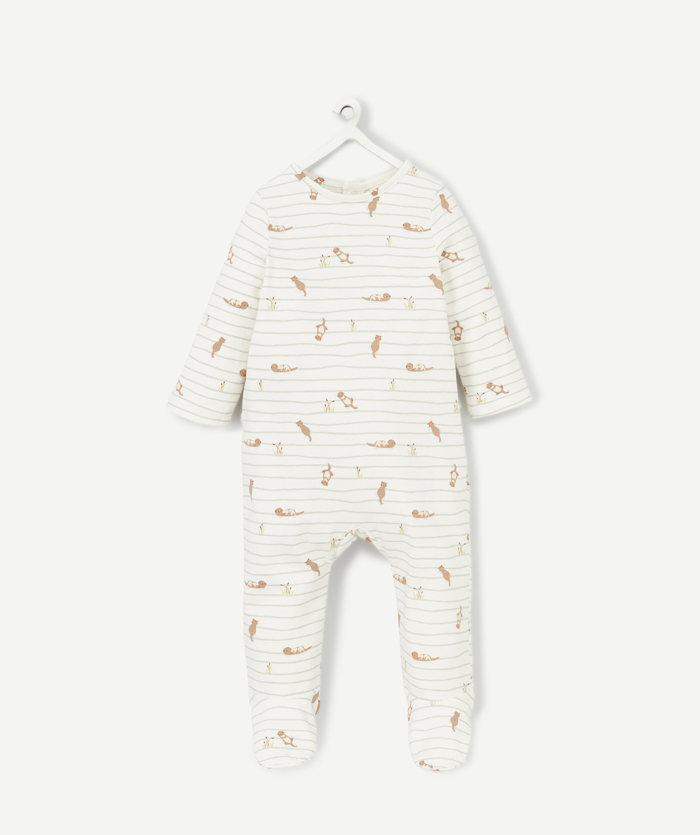 Dors bien en coton bio à rayures vertes avec loutres - 6 M