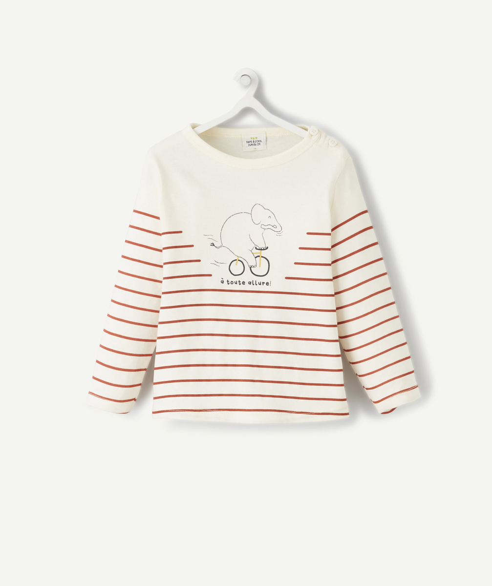 T-shirt bébé garçon en coton bio rayé avec animation éléphant - 18 M