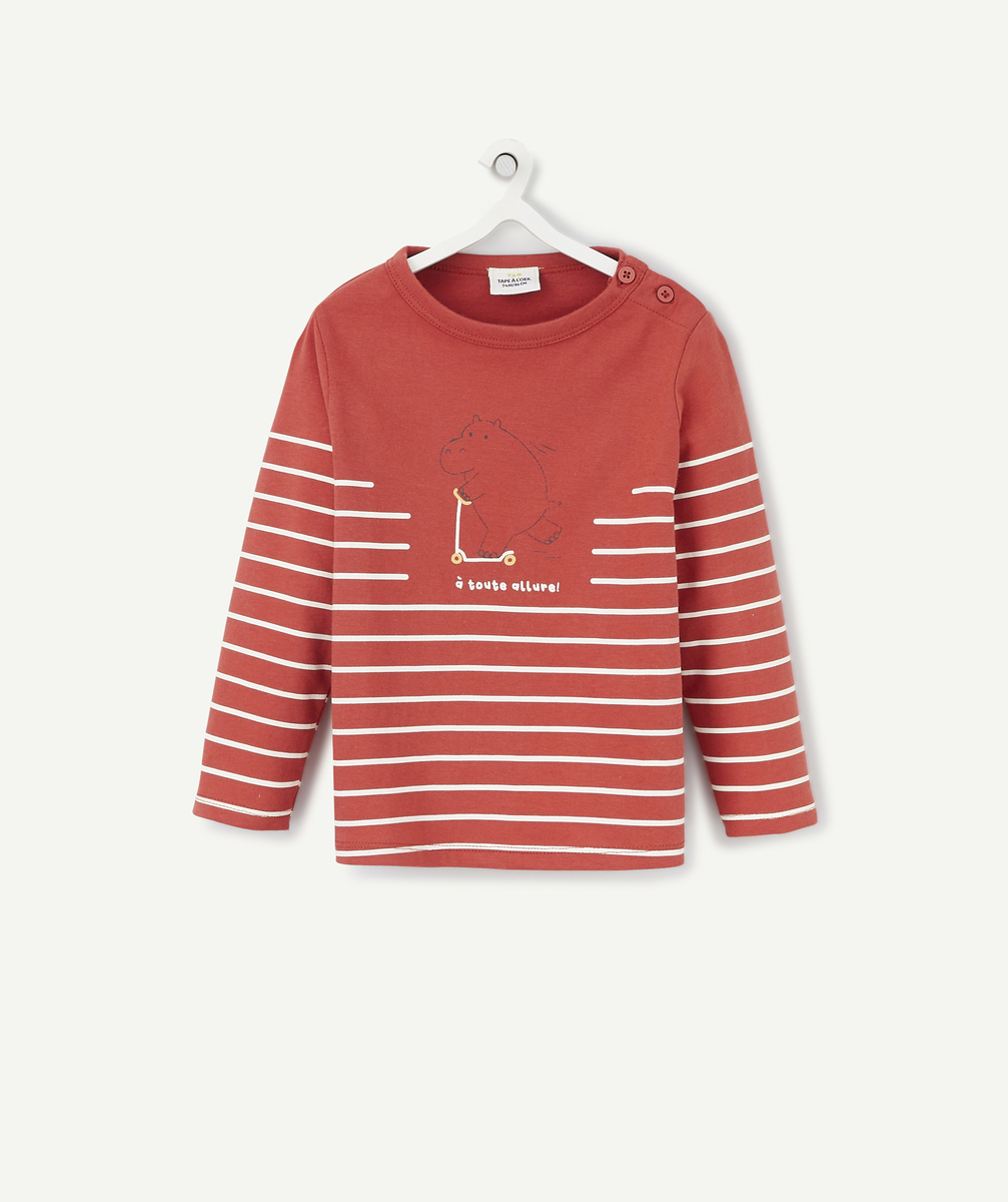 T-shirt bébé garçon en coton bio rouille avec hippopotame - 9 M