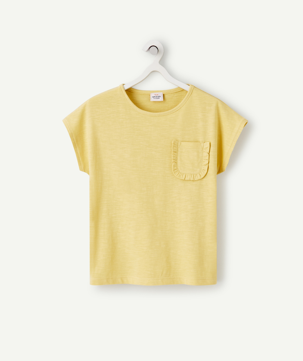 T-shirt fille jaune en coton bio avec poche - 2-3 A