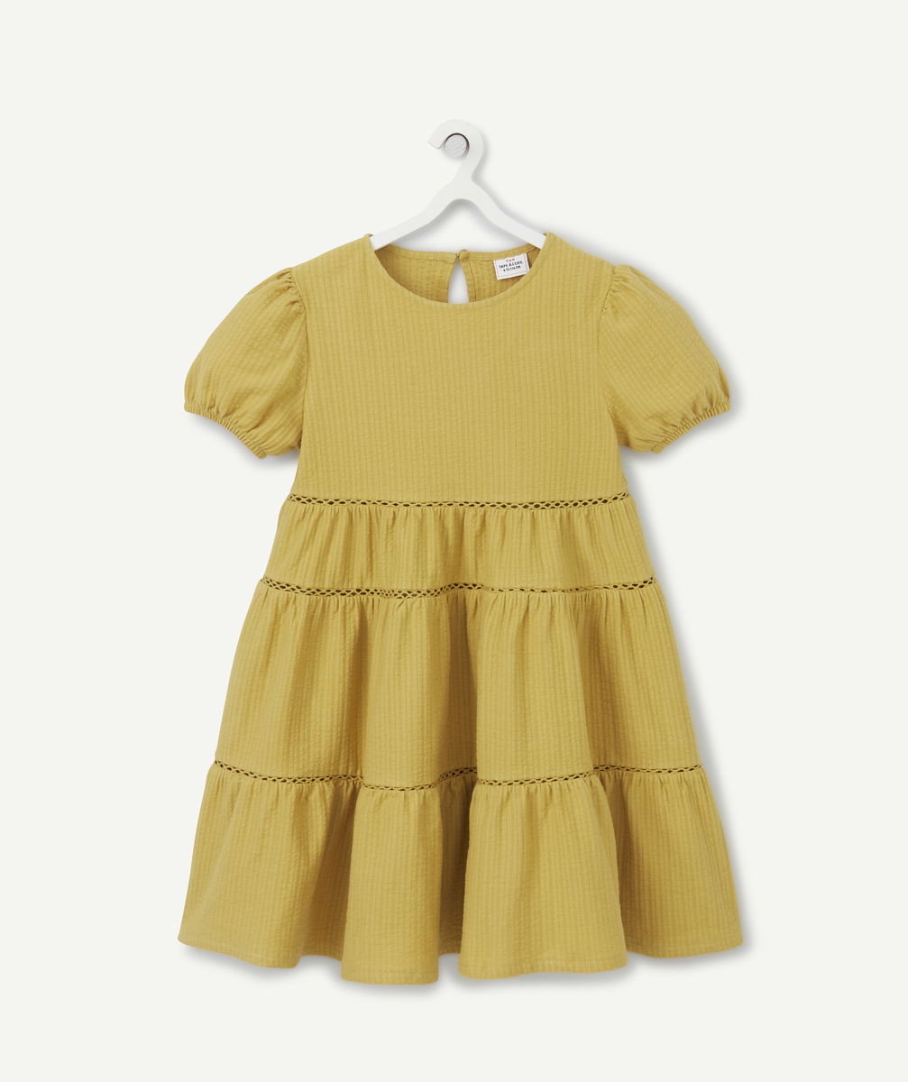 Robe à manches courtes fille en coton jaune avec volants - 2-3 A