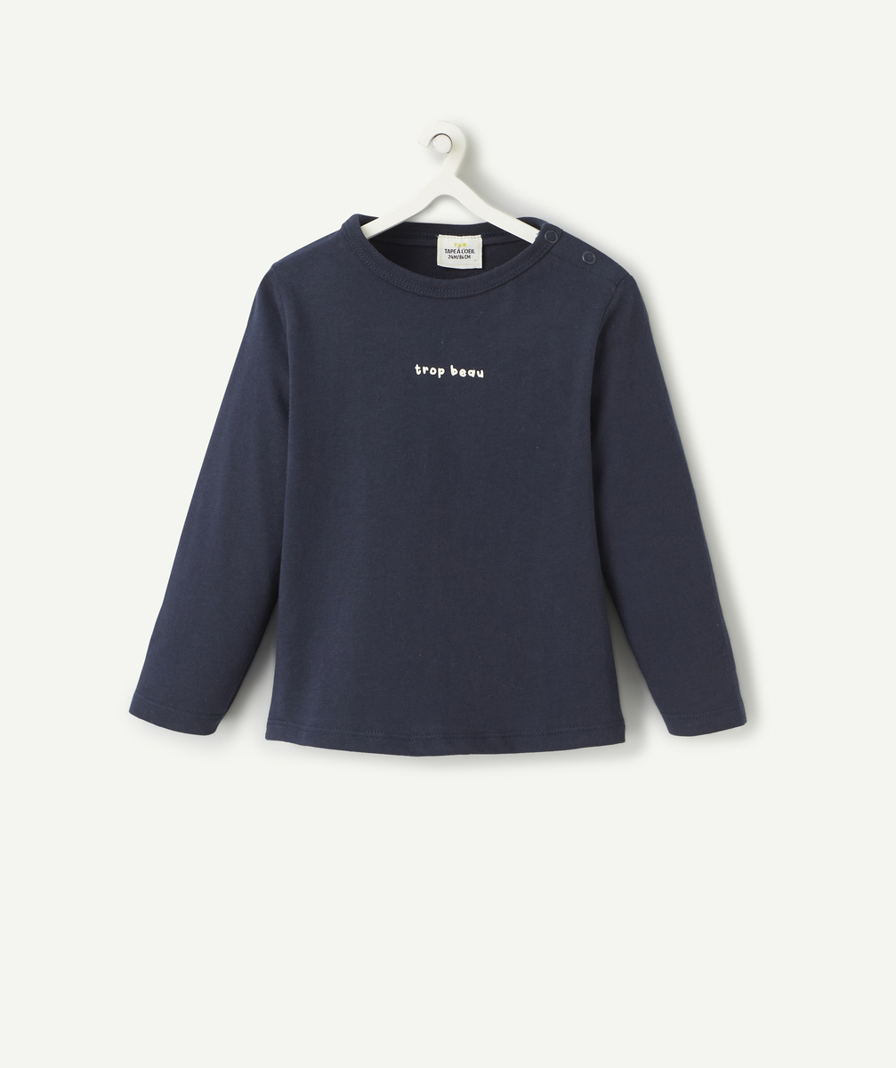 T-shirt bébé garçon bleu marine en coton bio et message blanc - 12 M
