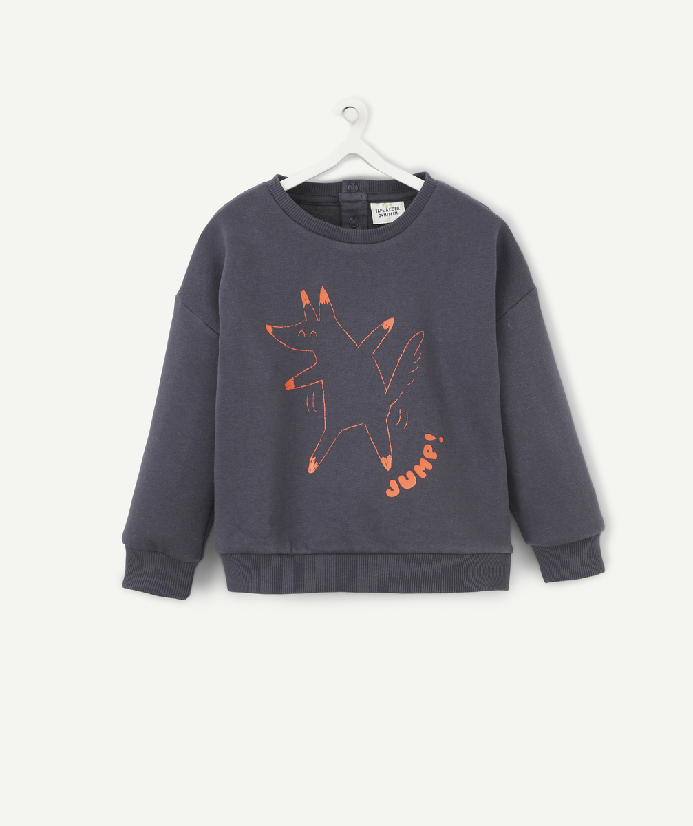 Sweat bébé garçon en fibres recyclées gris avec renard orange - 6 M