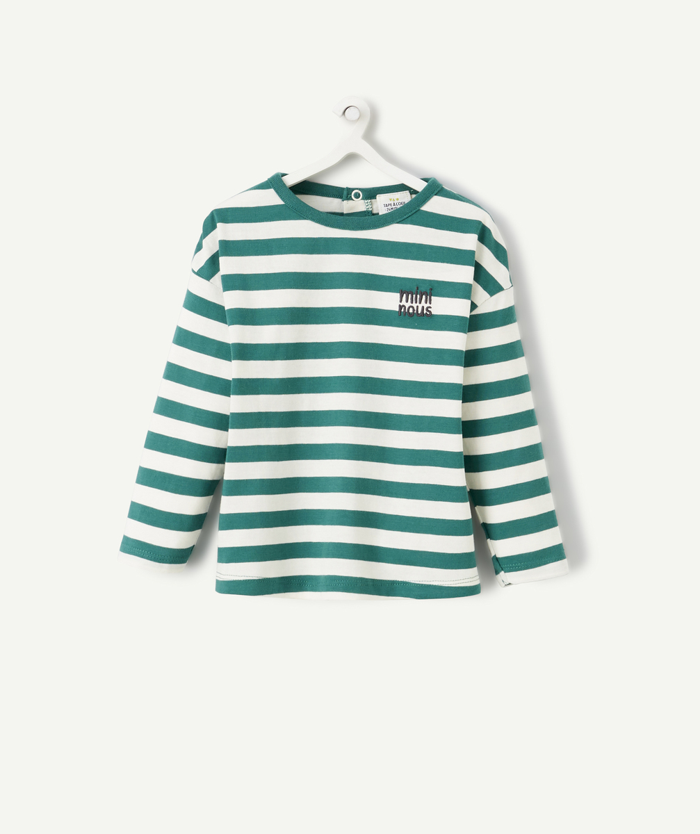 T-shirt manches longues bébé garçon en coton bio rayé vert - 3 M