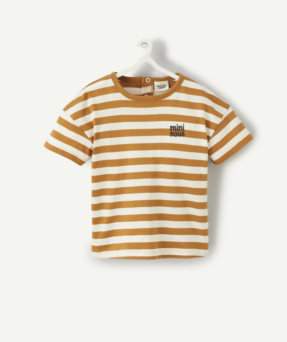 T-shirt bébé garçon en coton bio rayé ocre et écru - 6 M