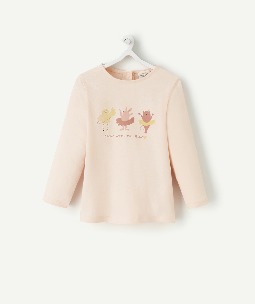 T-shirt bébé fille en coton bio rose motifs animaux dansants - 9 M