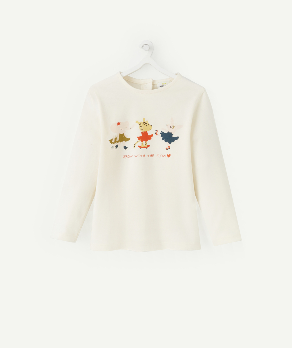 T-shirt bébé fille en coton bio écru motifs animaux dansants - 6 M