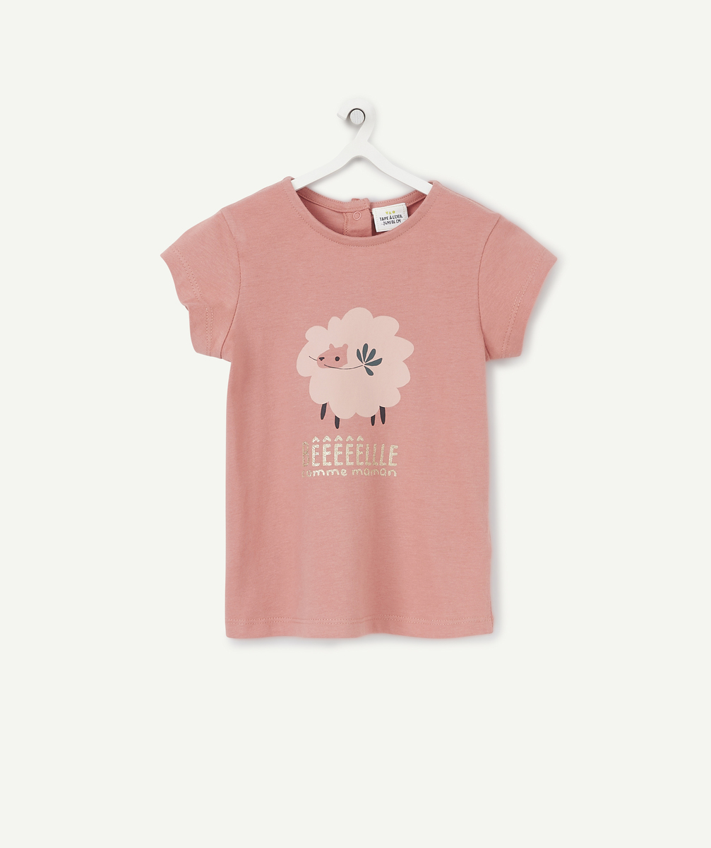 T-shirt à manches courtes bébé fille en coton bio rose motif mouton - 9 M