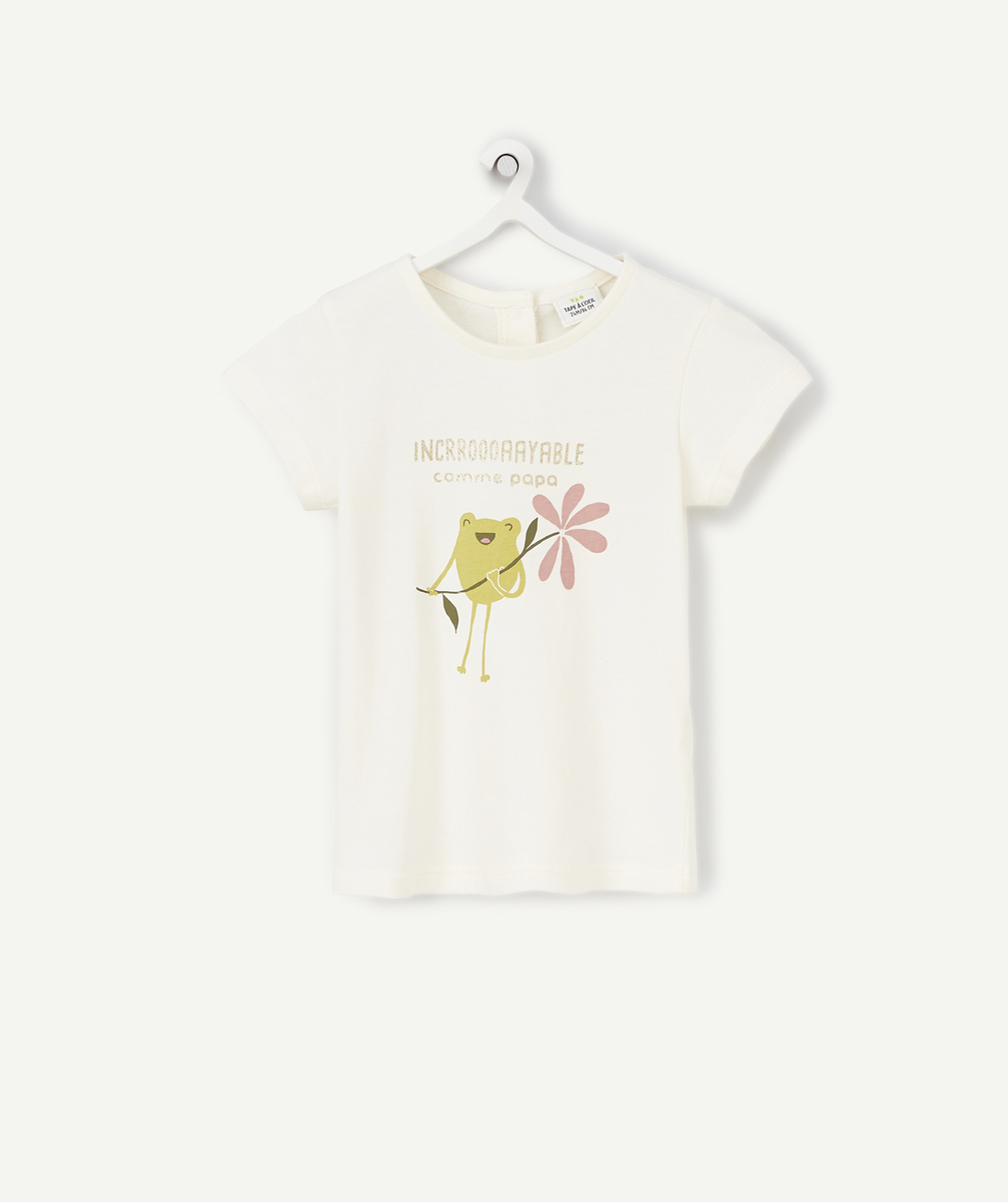 T-shirt bébé fille en coton bio écru motif grenouille - 12 M