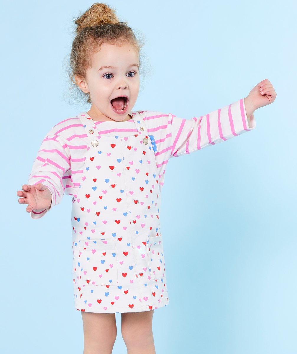 robe salopette bébé fille en fibres recyclées écrue imprimée coeur coloré - 36 m