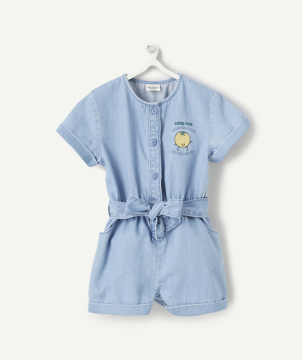 Combi-short bébé fille en denim low impact avec motif brodé - 12 M