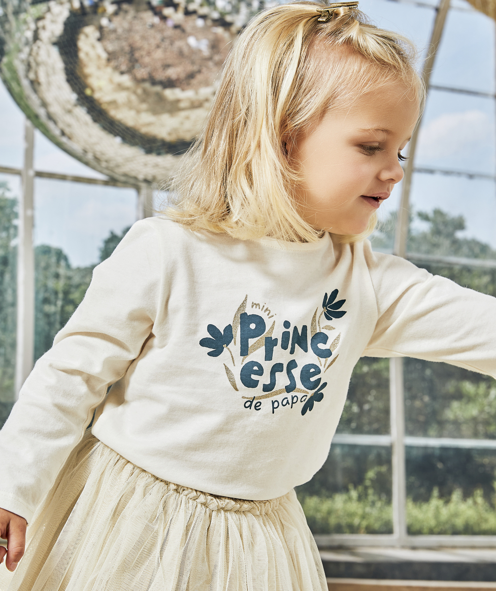 T-shirt bébé fille en coton bio écru avec message bleu - 3 M