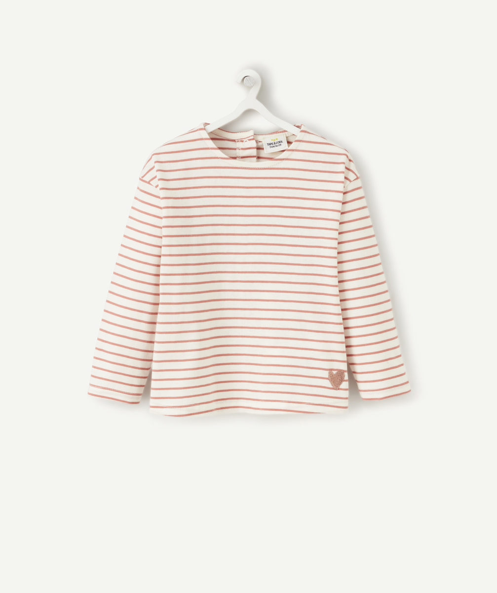 T-shirt bébé fille en coton bio marinière rose avec coeur brodé - 3 M