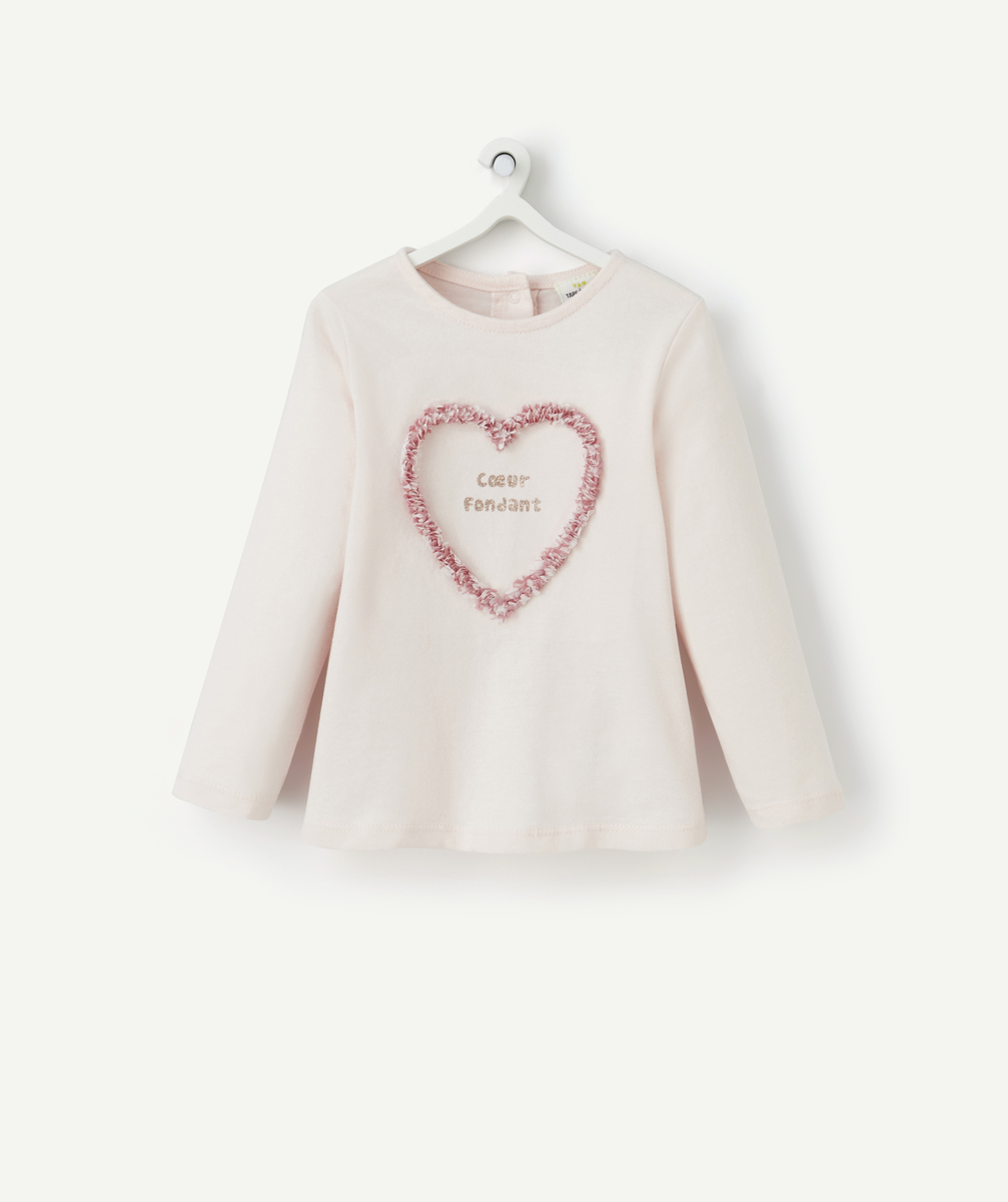 T-shirt manches longues en coton bio bééb fille cœur en relief - 24 M