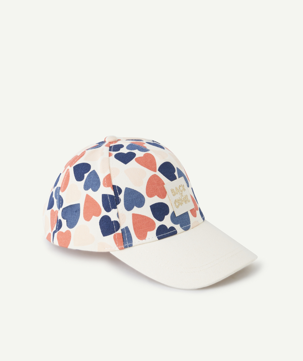 Casquette fille en coton et imprimé coeurs colorés - 8-10 A