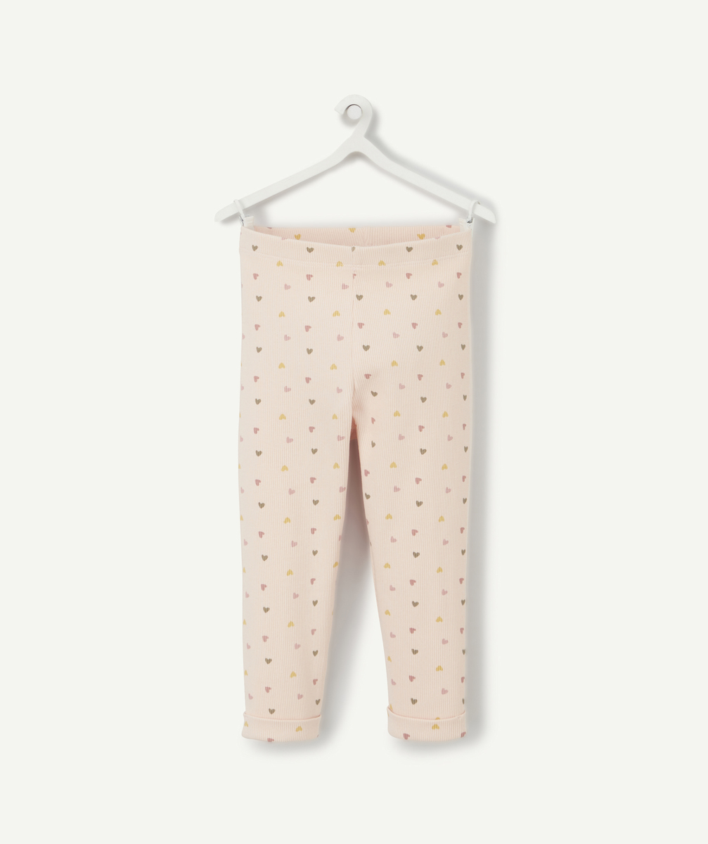 Legging côtelé bébé fille rose en coton bio avec imprimé coeurs - 18 M