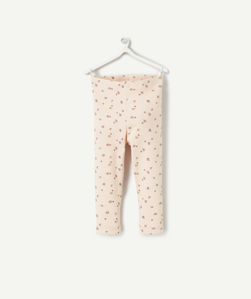 Legging bébé fille côtelé rose pâle et imprimé fleuri - 12 M