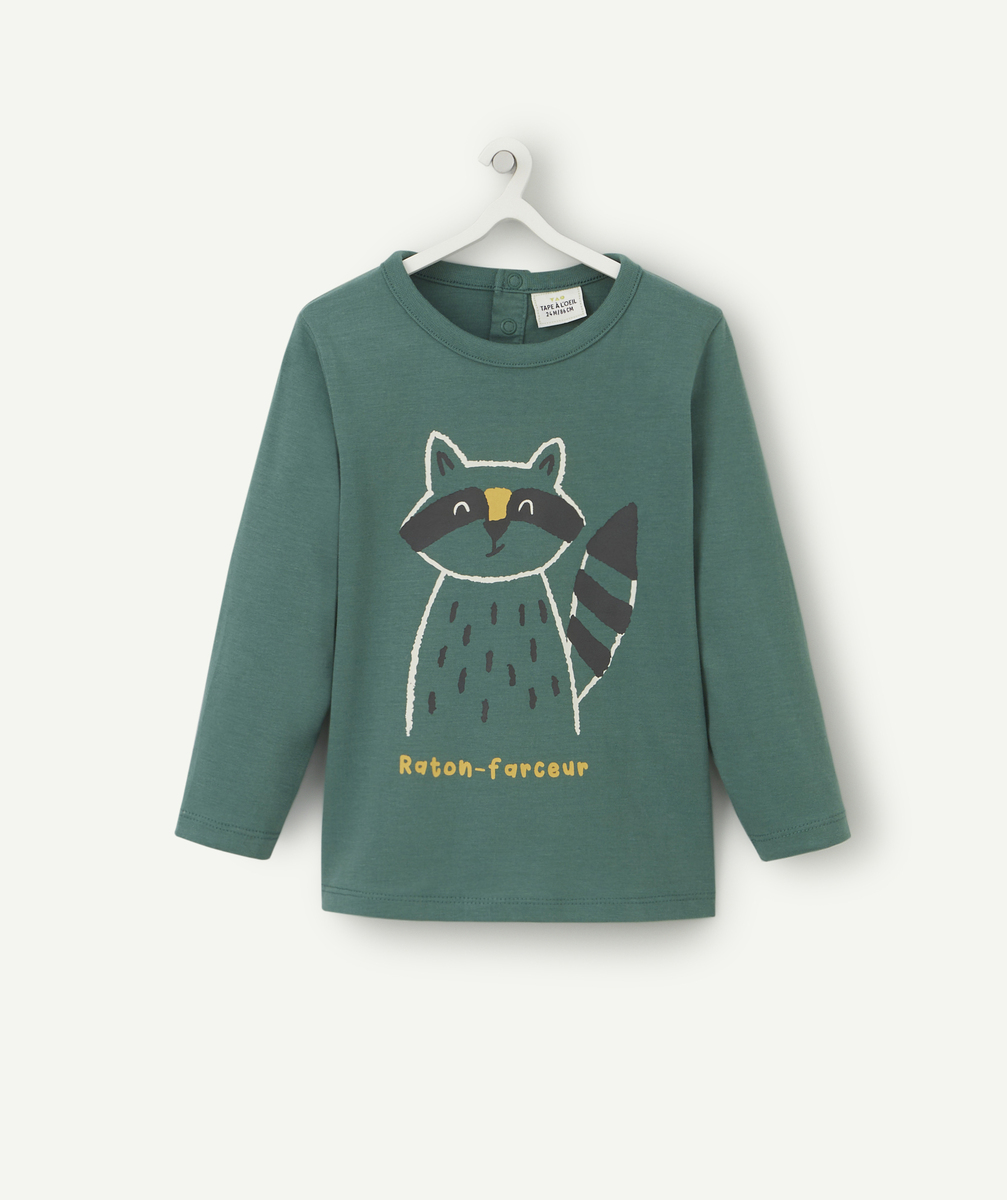 T-shirt bébé garçon en coton bio vert avec raton farceur - 18 M