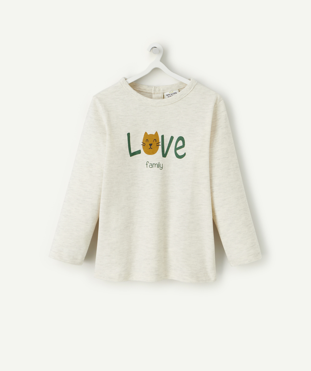 T-shirt bébé garçon en coton bio gris chiné avec chat - 18 M