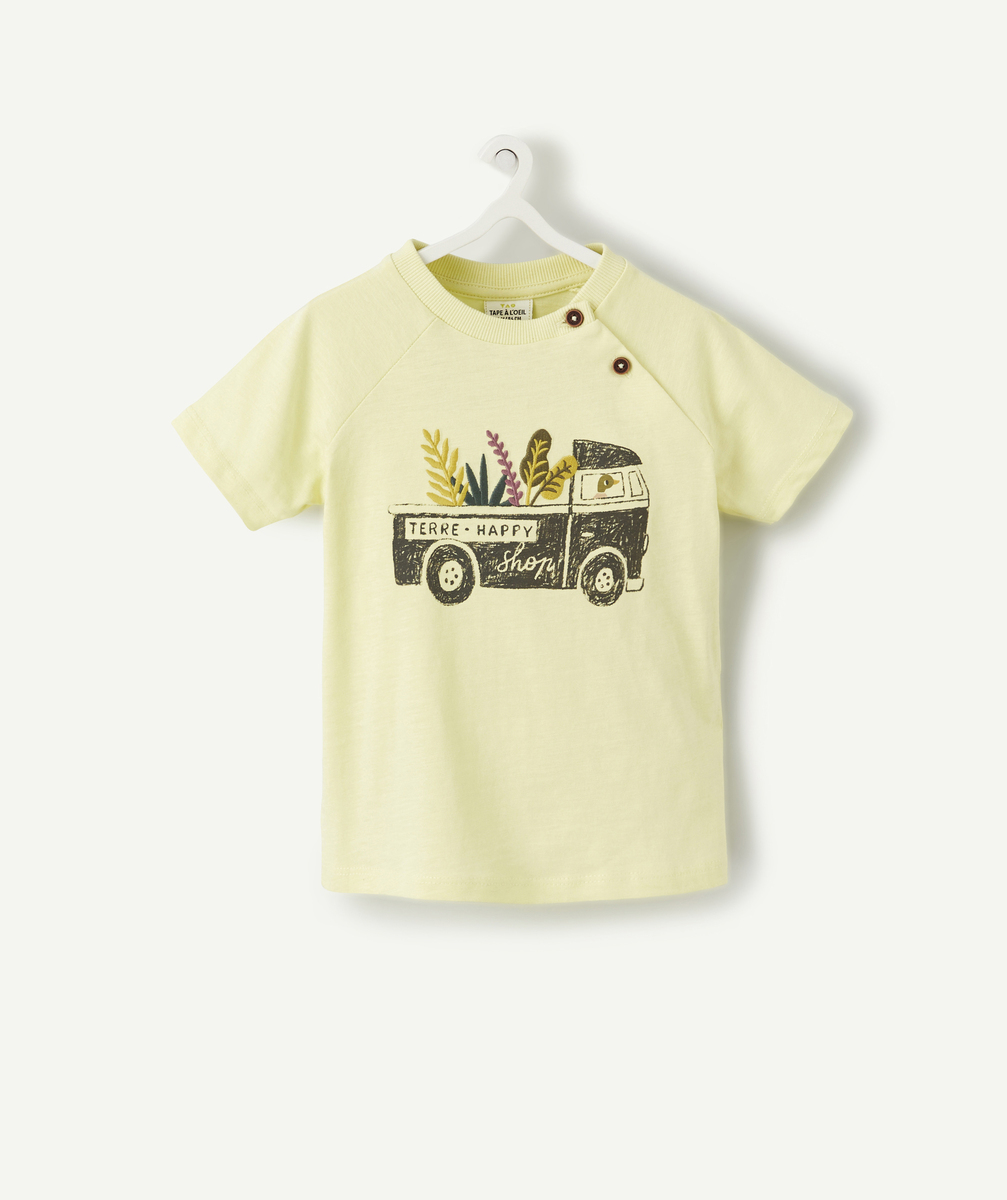 T-shirt bébé garçon en coton bio vert avec motif camion - 9 M