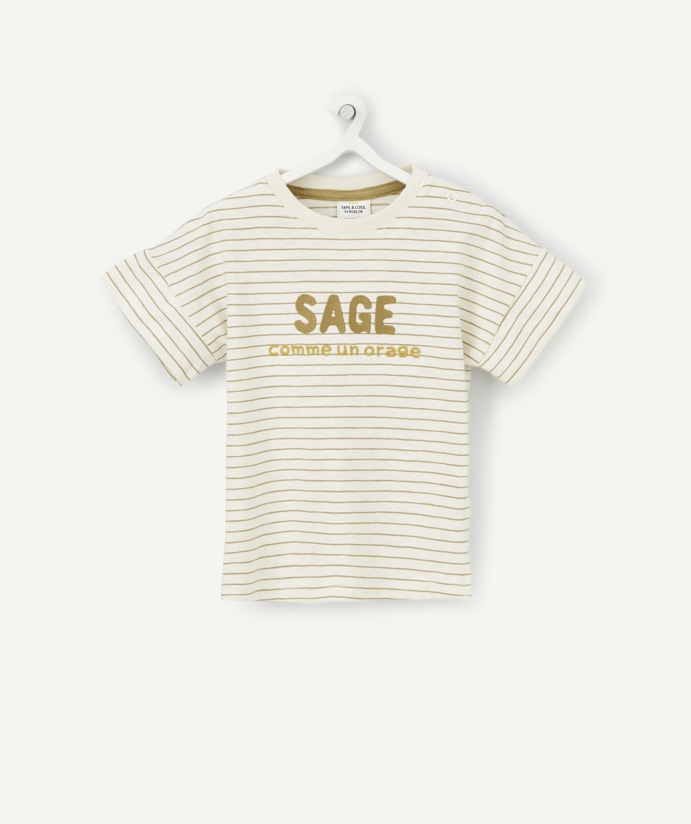 T-shirt bébé garçon en coton bio à rayures avec message - 36 M