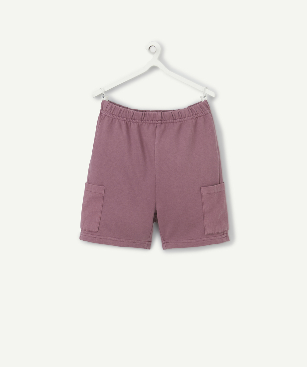 Bermuda bébé garçon en coton bio violet avec poches - 3 M